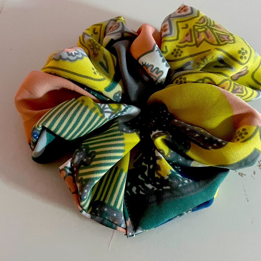 Yellow and Green Satin Hair Scrunchie